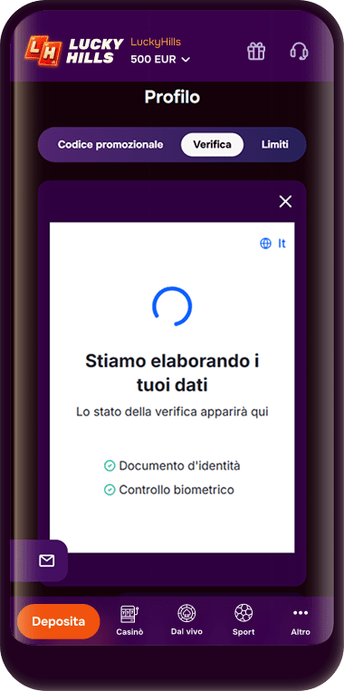 Messaggio di conferma dell'invio dei tuoi documenti per la verifica