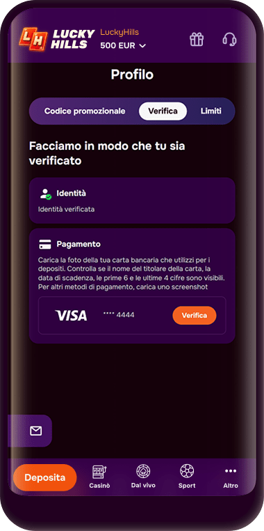 Scheda Verifica con il pulsante Verifica vicino alla sezione Pagamento